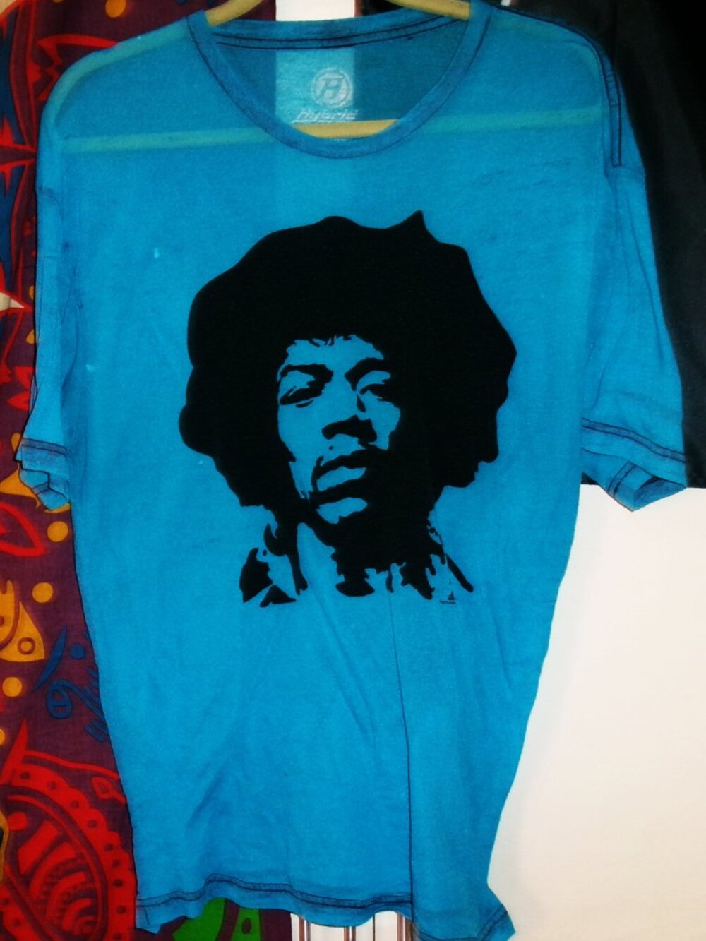jimi hendrix face long baby blue L women 2000s unisex tee - blues rock guitar
